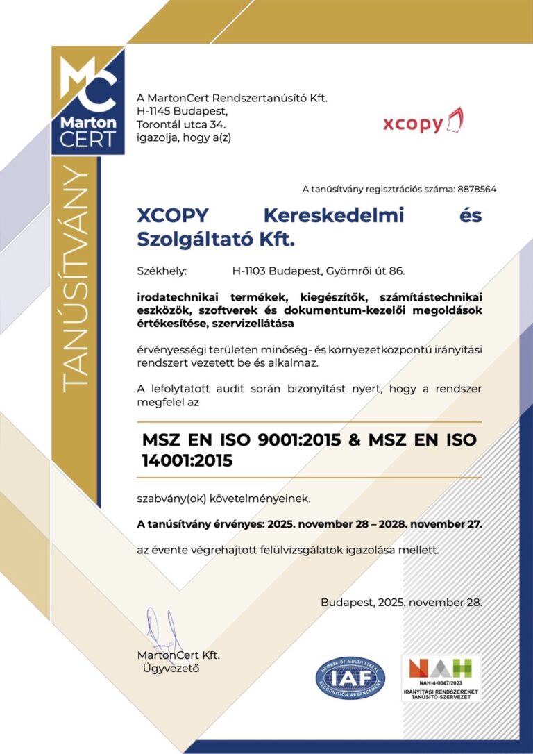 ISO 9001 tanúsítvány