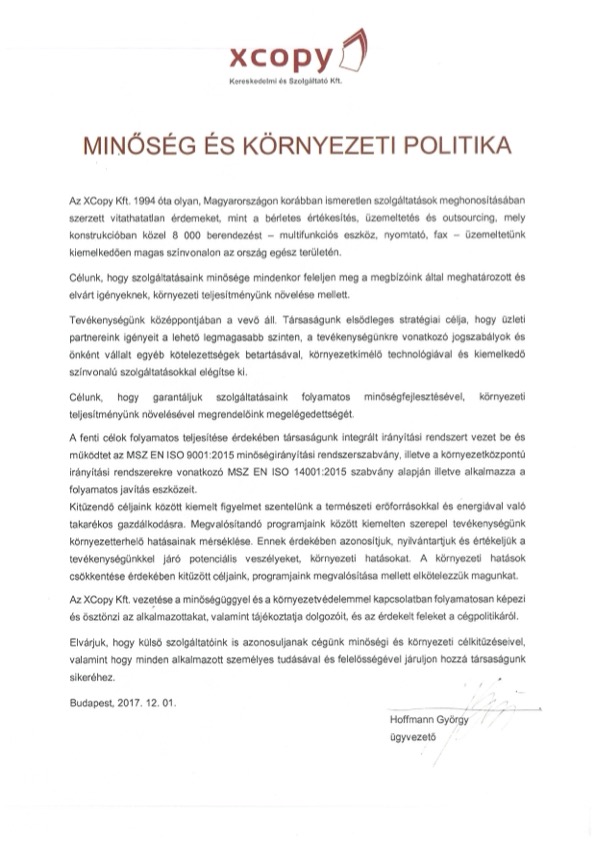 Minőségi és környezeti politika